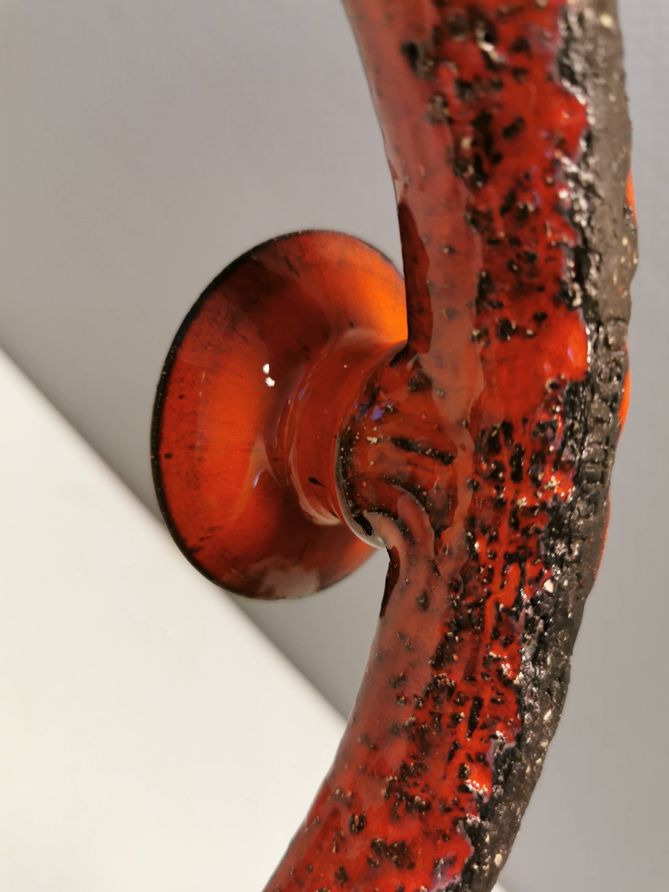 Candle holder in red ceramic, Danish from the 70s, perfect as an Advent candle holder for Christmas