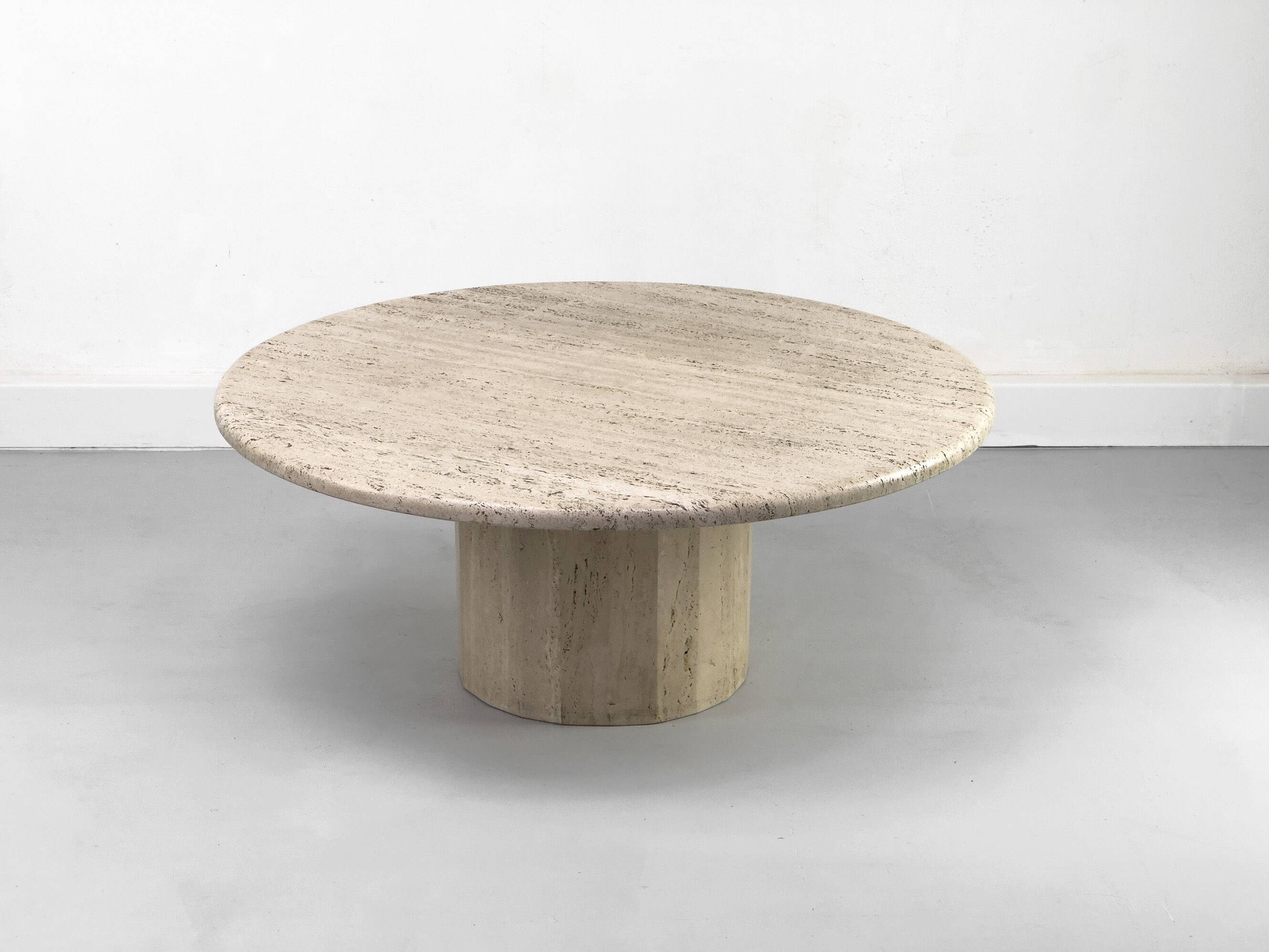 Table basse circulaire vintage en travertin, années 1970