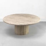 Table basse circulaire vintage en travertin, années 1970