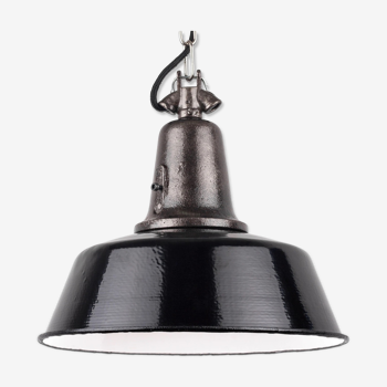 Vintage industrial pendant lamp with cast iron, black enamel look
