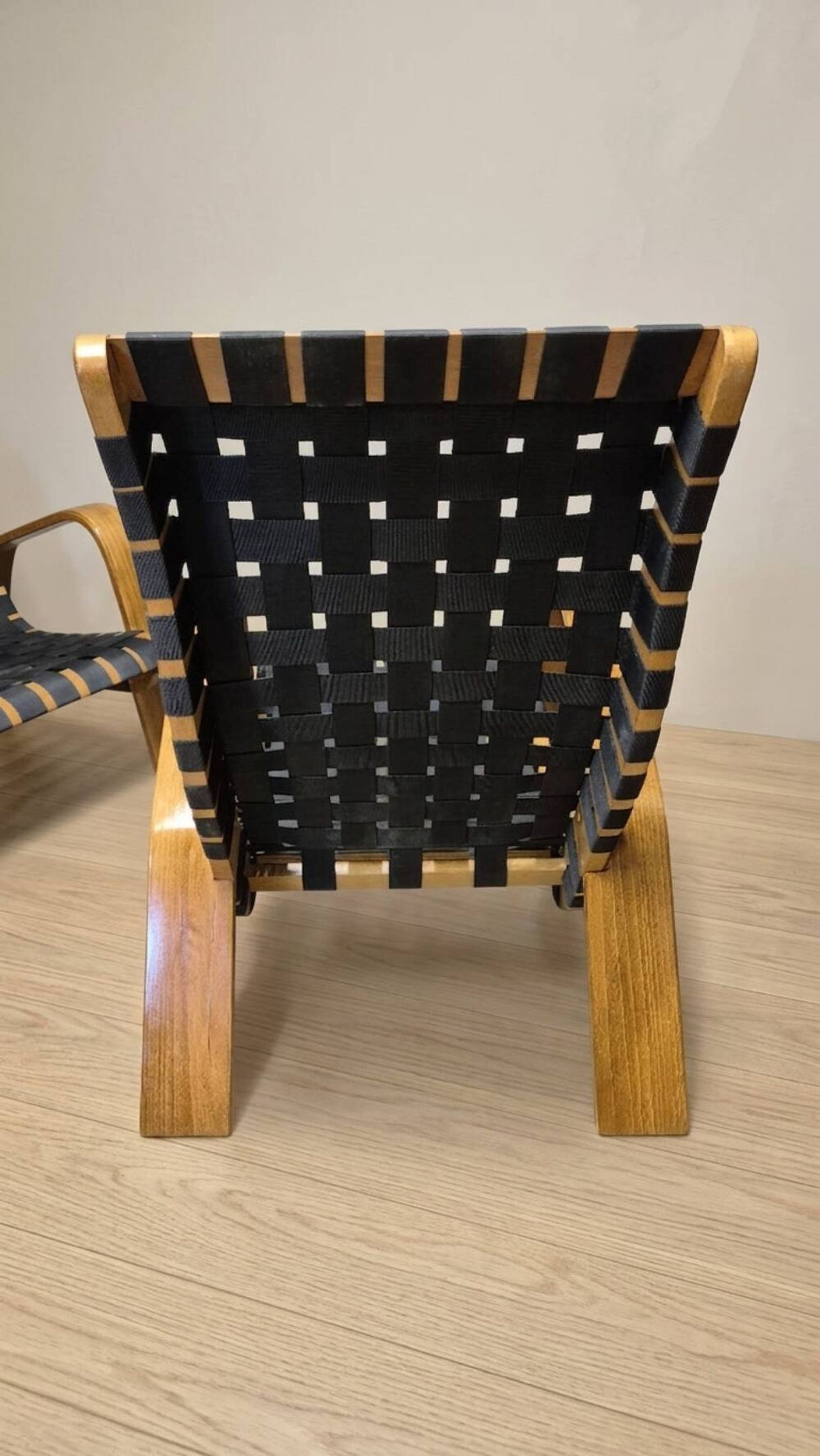 Pair of mid-century woven wood armchairs, 1950s, Czechoslovakia, 68 × 90 × 100 cm