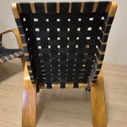 Pair of mid-century woven wood armchairs, 1950s, Czechoslovakia, 68 × 90 × 100 cm