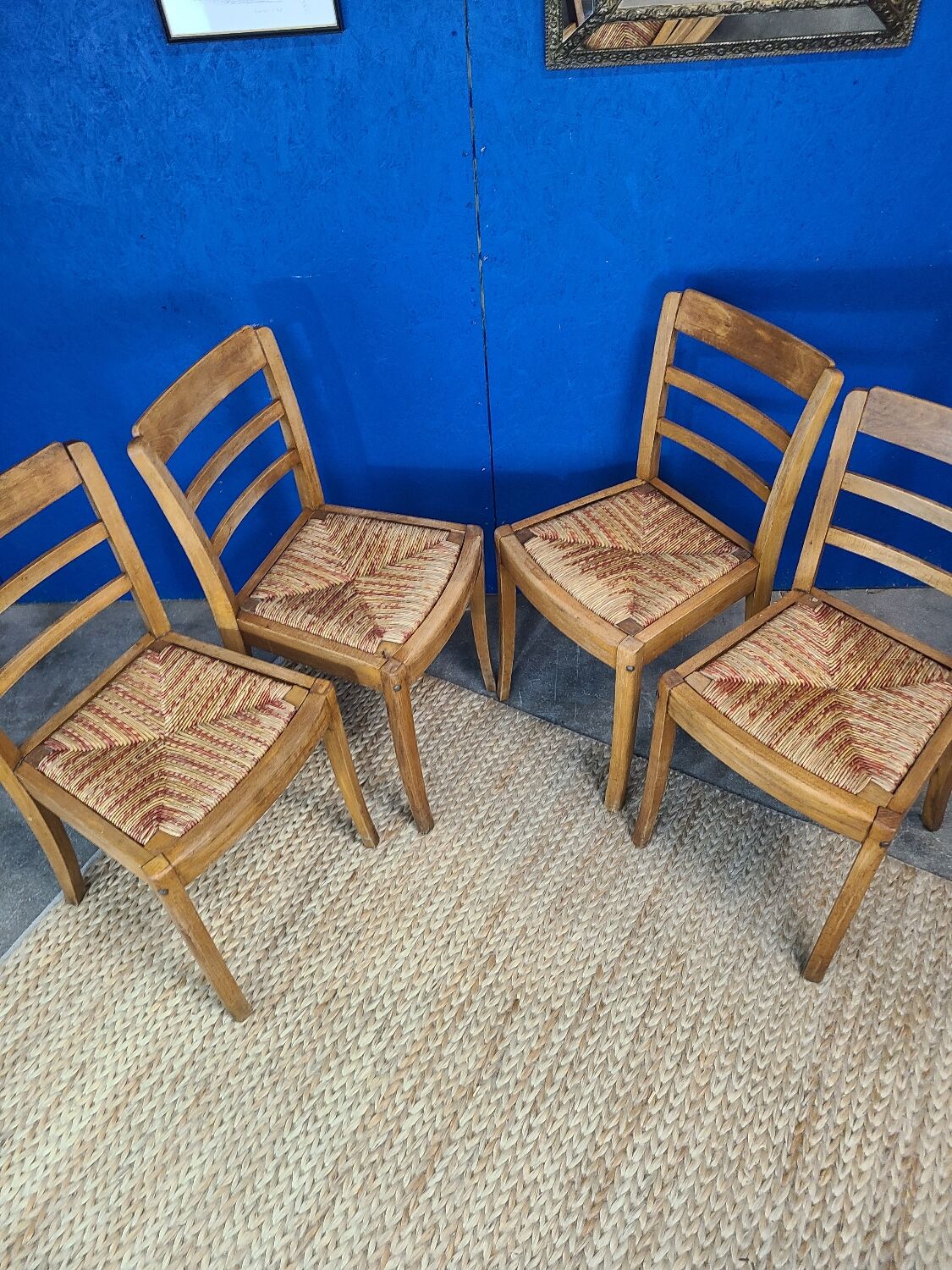 4 chairs of the Monobloc brand around 1950. Color mulching