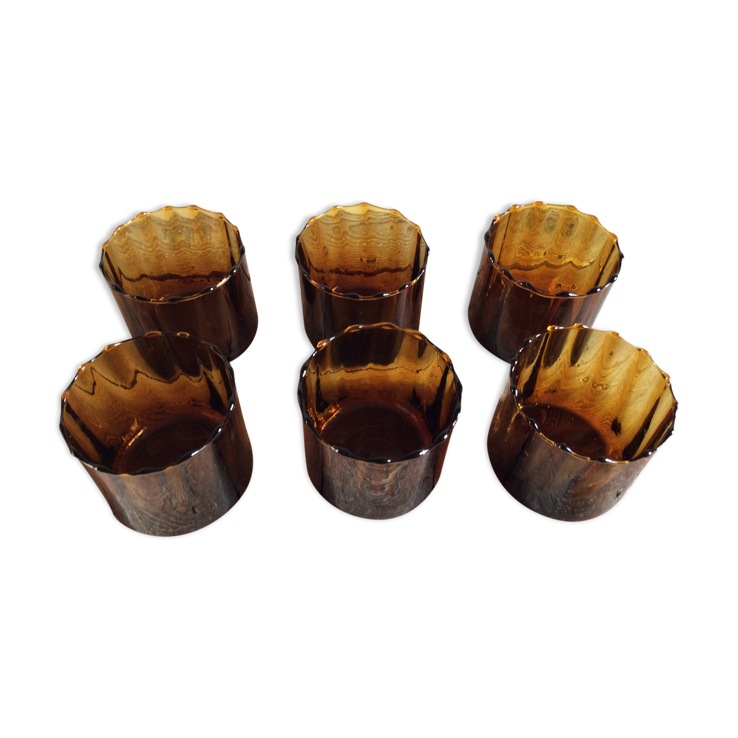 Series of 6 amber glasses