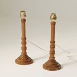 Pair of small vintage turned wood lamp bases Circa 1970