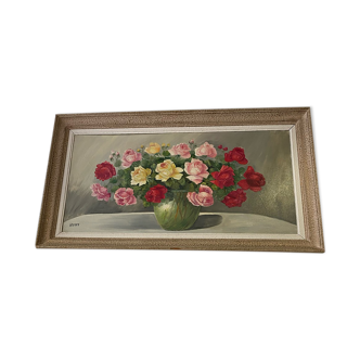 Tableau fleurs roses vintage