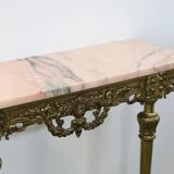 Console in brass and pink alabaster