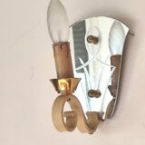 Single-light wall sconce in brass and metal with engraved mirror plate - 1950s