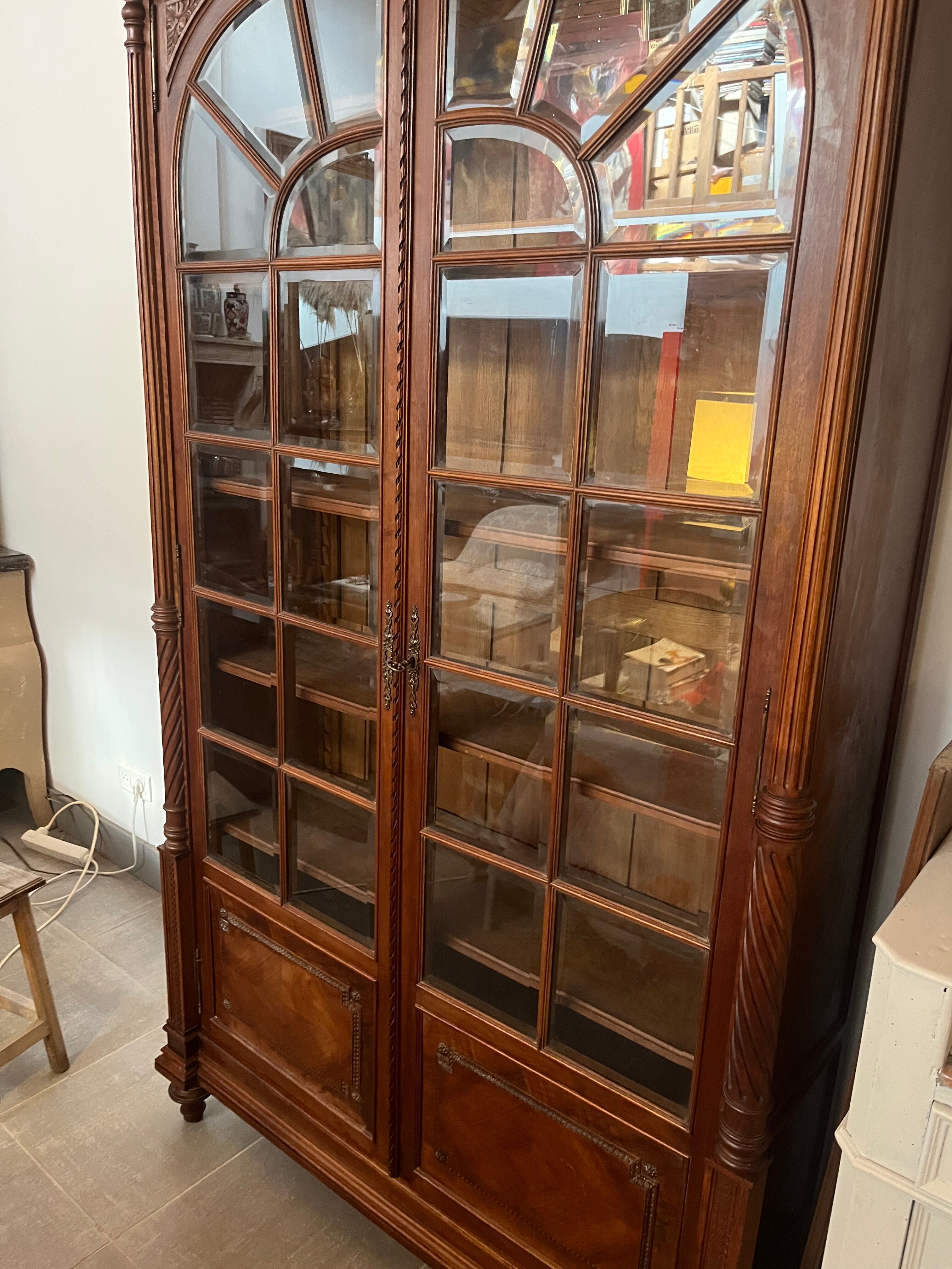 Louis XVI style beveled glass bookcase