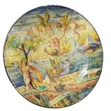 Assiette antique peinte à froid Cupino fin 19e siècle Italie majolique