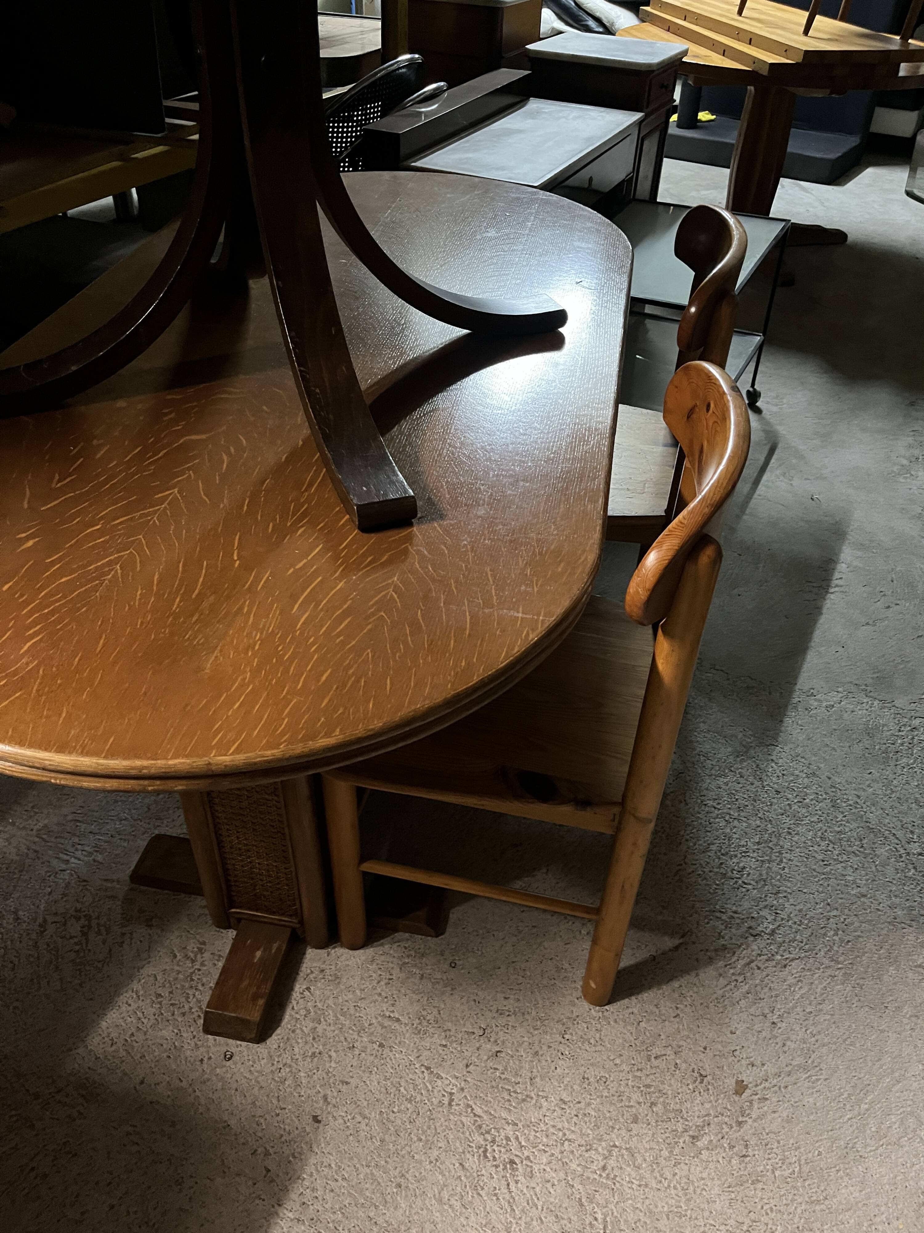 Honey-Brown Beech Wood Mid-Century Dining Table with Rattan Accents, 1960 Oval Top