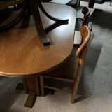 Honey-Brown Beech Wood Mid-Century Dining Table with Rattan Accents, 1960 Oval Top