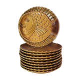 10 flat plates fish décor in vintage Sarreguemines slip