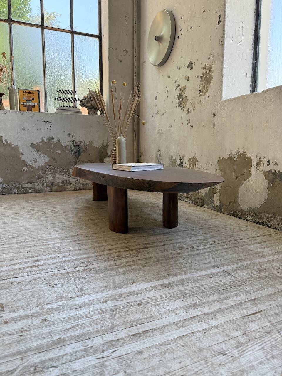 Table basse années 50 plateau bois exotique XXL