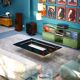 Re Quadro Coffee Table in Travertine and Lacquered Wood by Paolo Piva