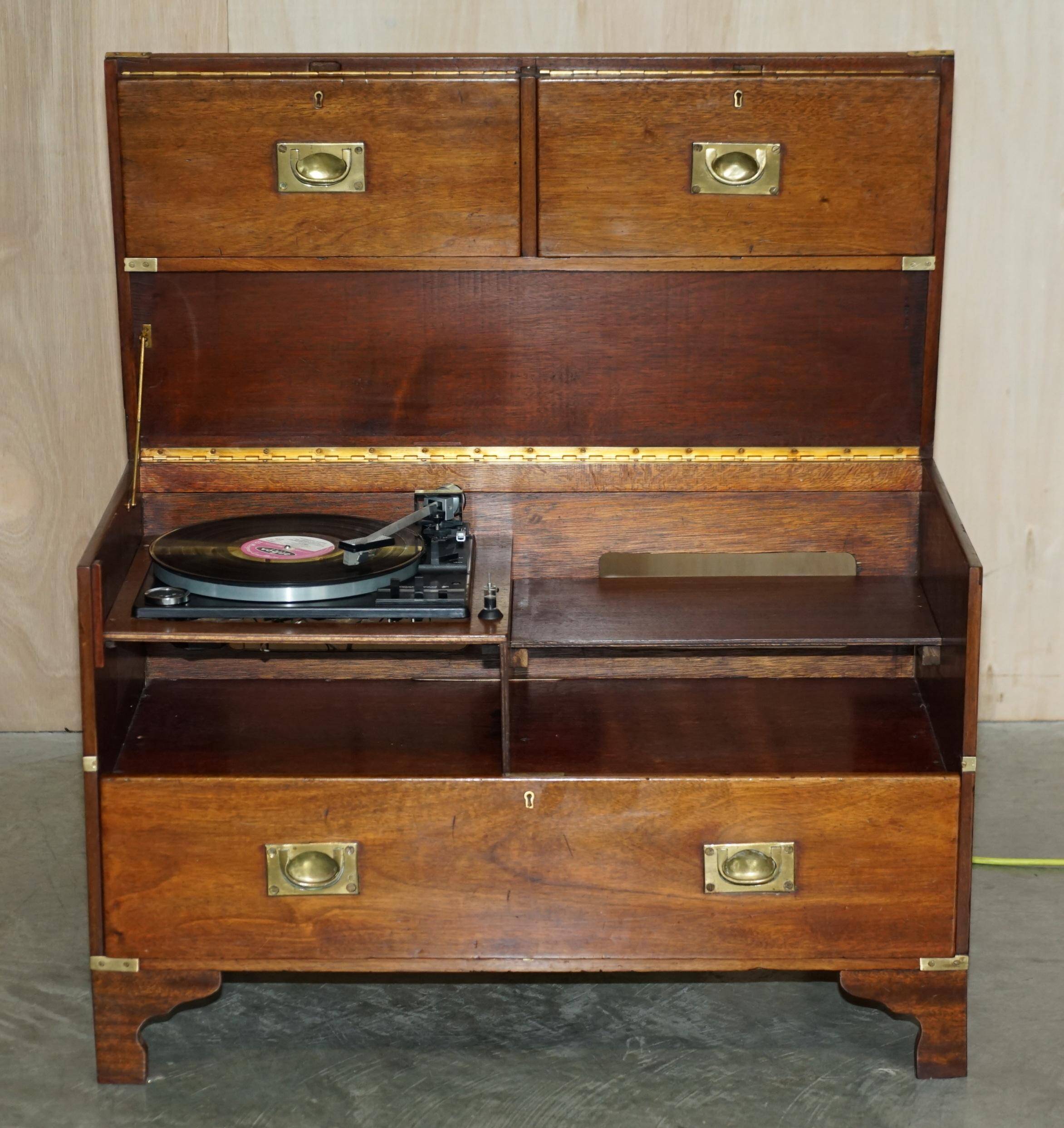 Vintage military furniture with hidden turntable, 1970s style.