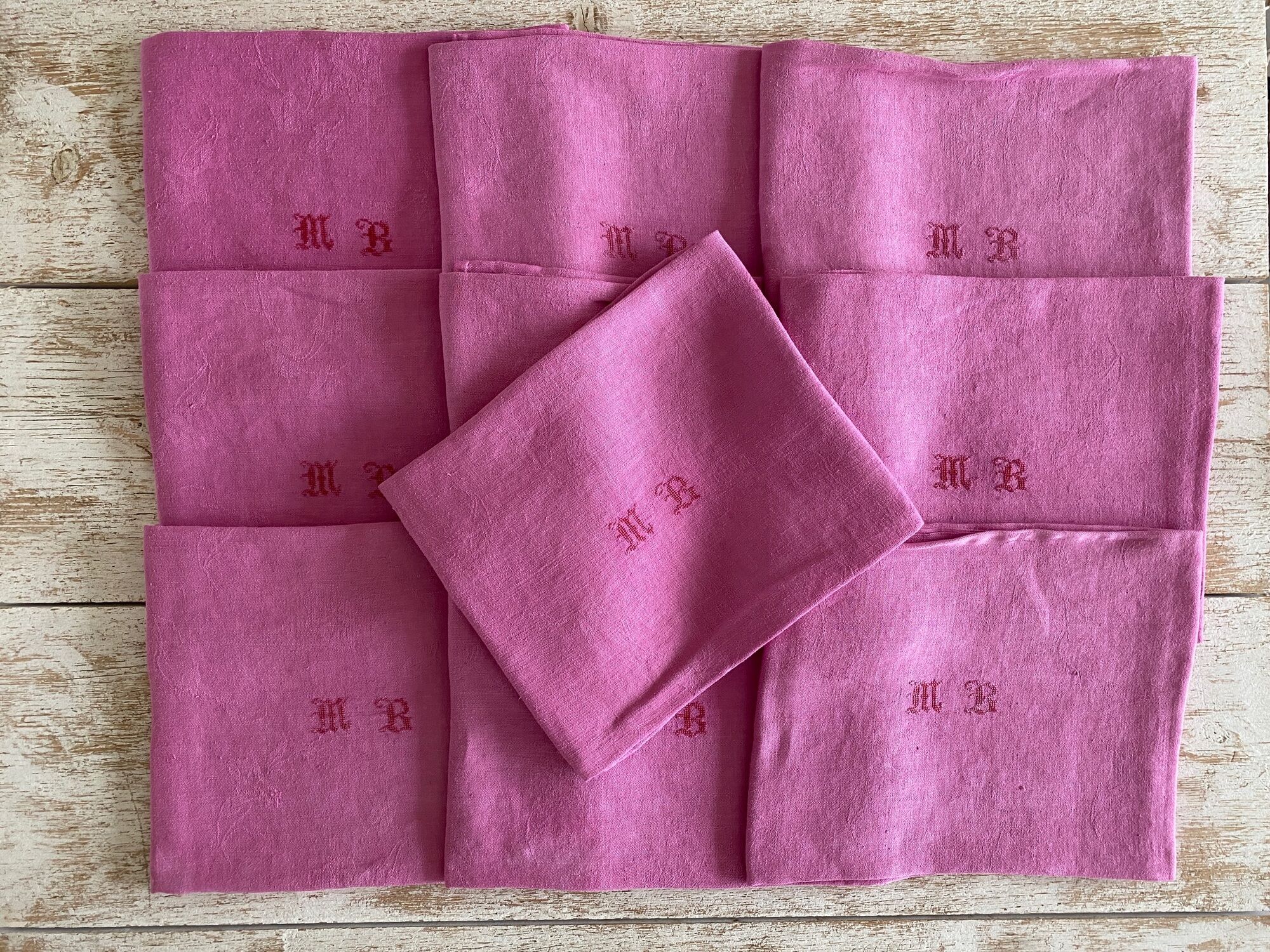 Set of 10 monogrammed pink napkins MB - 78x65 cm - cotton