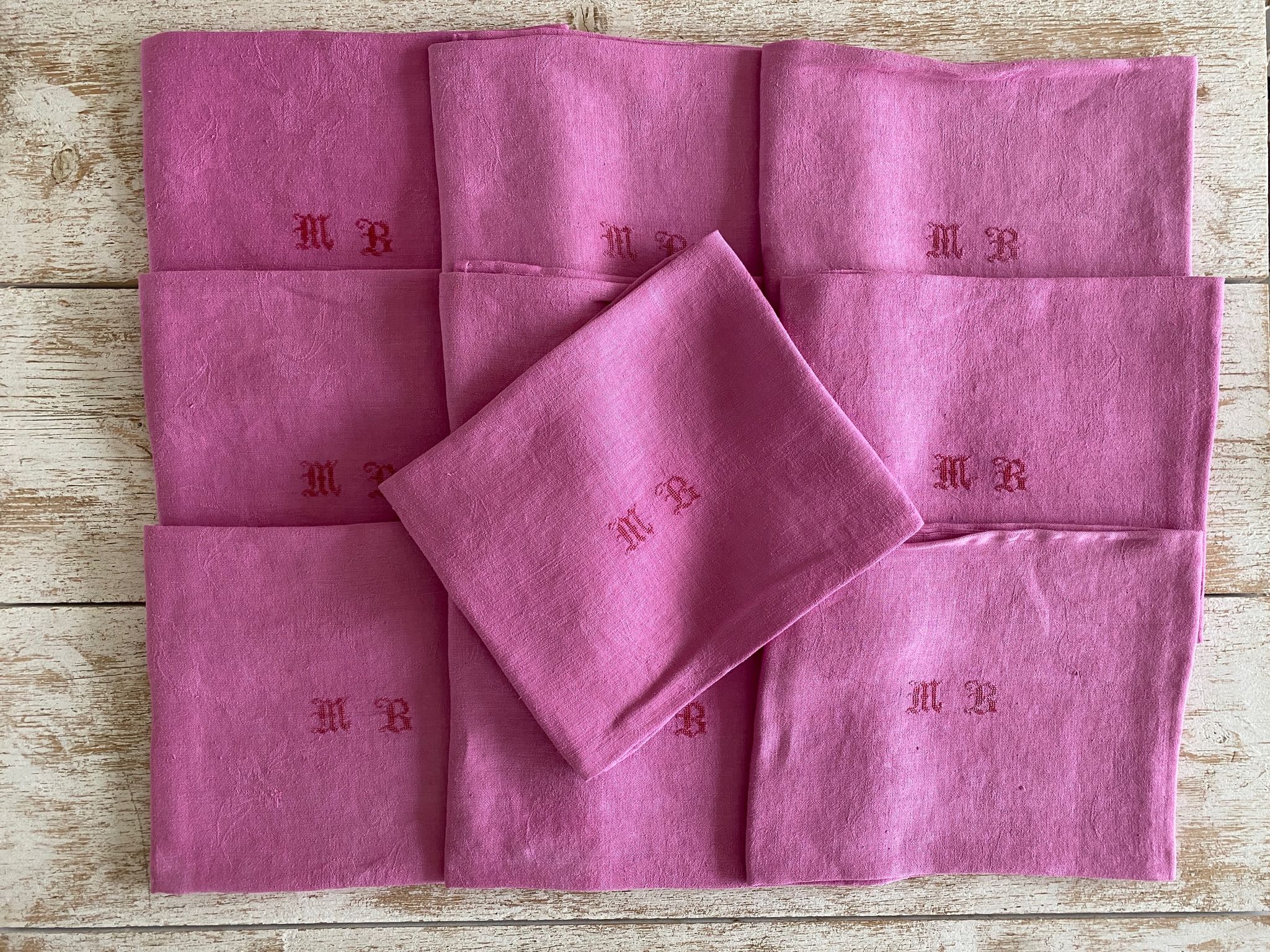 Set of 10 monogrammed pink napkins MB - 78x65 cm - cotton