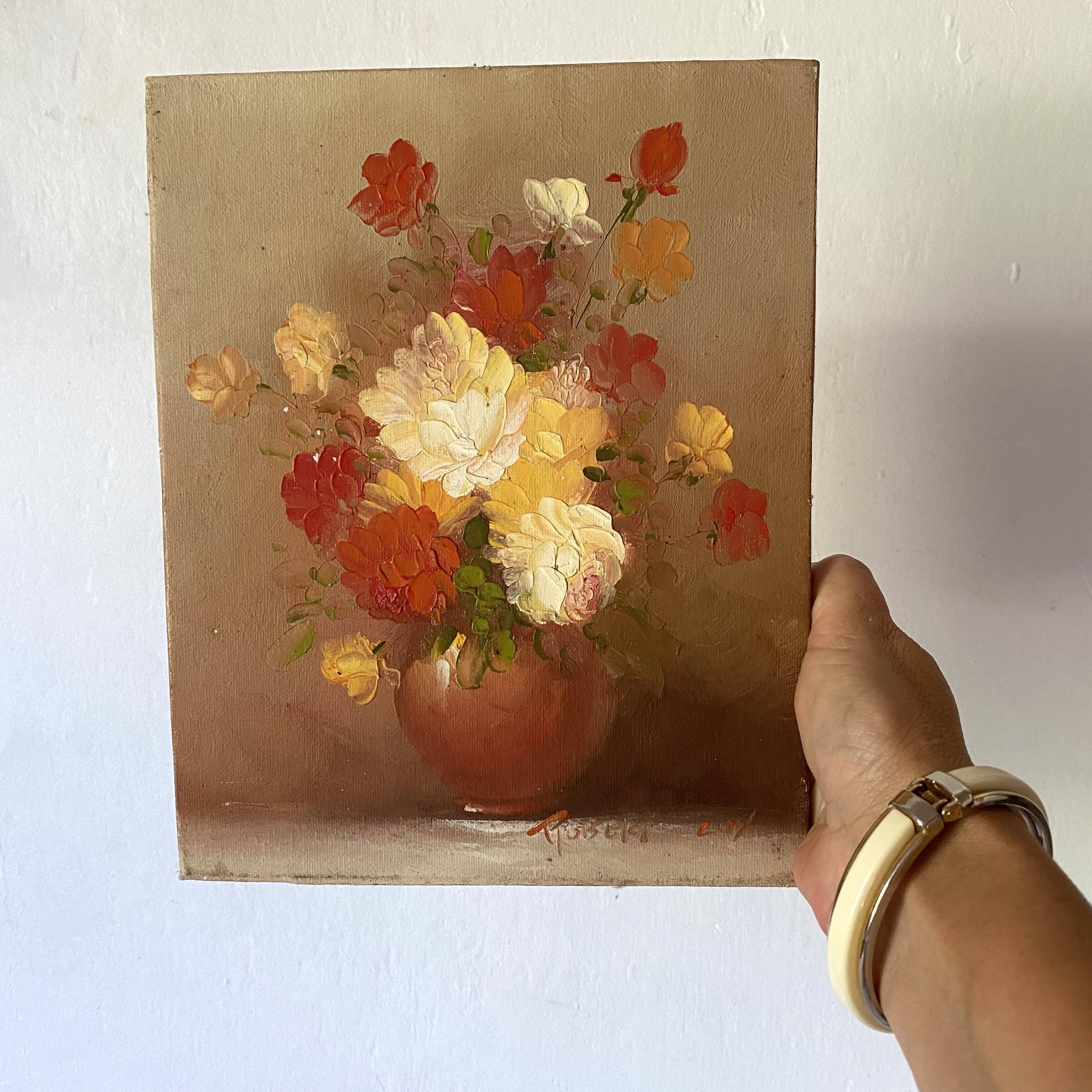 Bouquet painting signed Robert Cox 20X25 cm