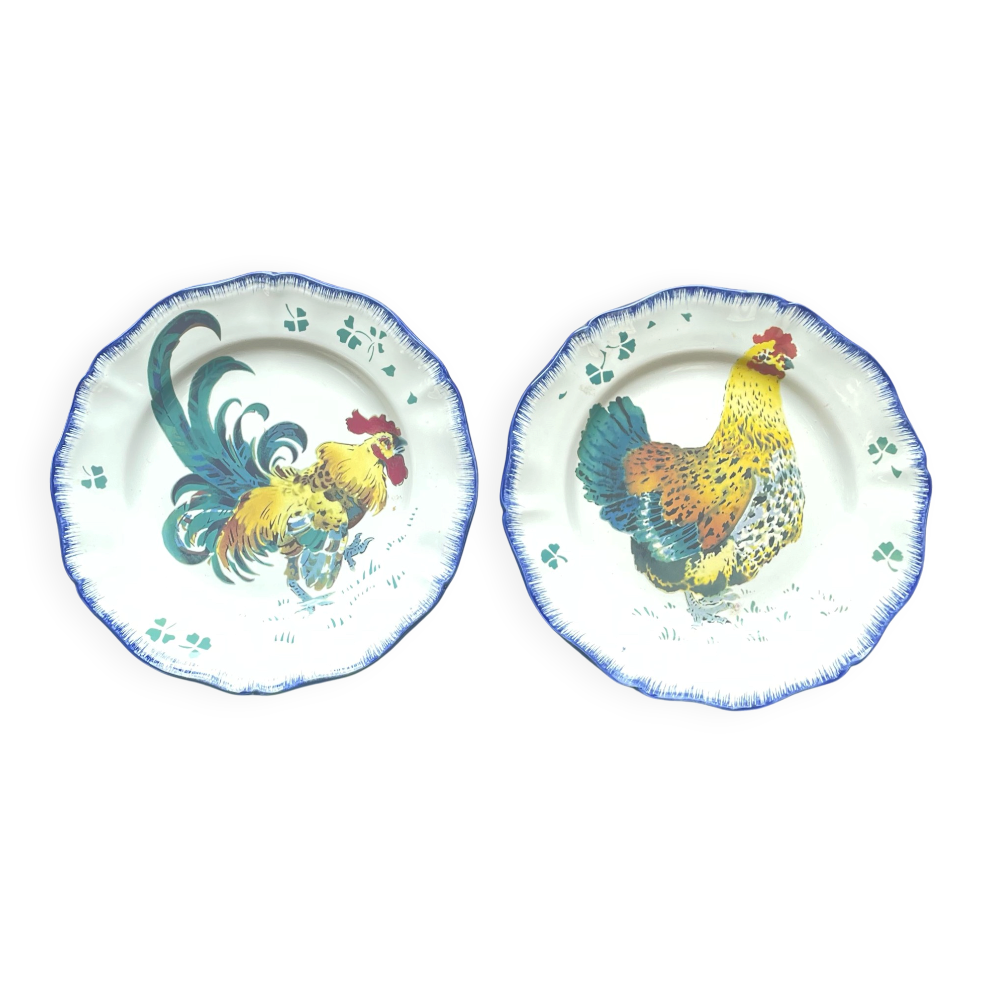 Flat plate the hen et coq earthenware Luneville series