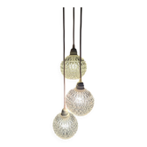 Suspension cascade three globes in cut glass vintage and pink wire
