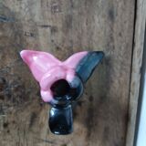 Bougeoir vintage en céramique rose et noir