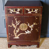 Chinese furniture XXth Red lacquer Decor of branches and birds
