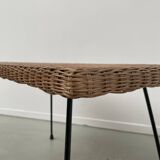 Table basse osier tressé et métal 1960