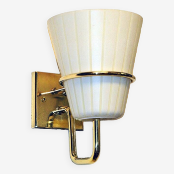 Scandinavian brass and opaline glass wall lamp 1950s, pcs