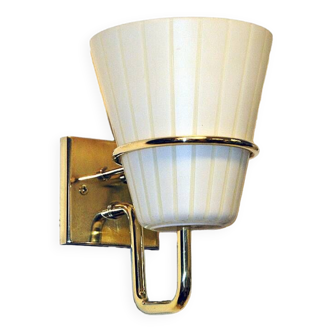 Scandinavian brass and opaline glass wall lamp 1950s, pcs