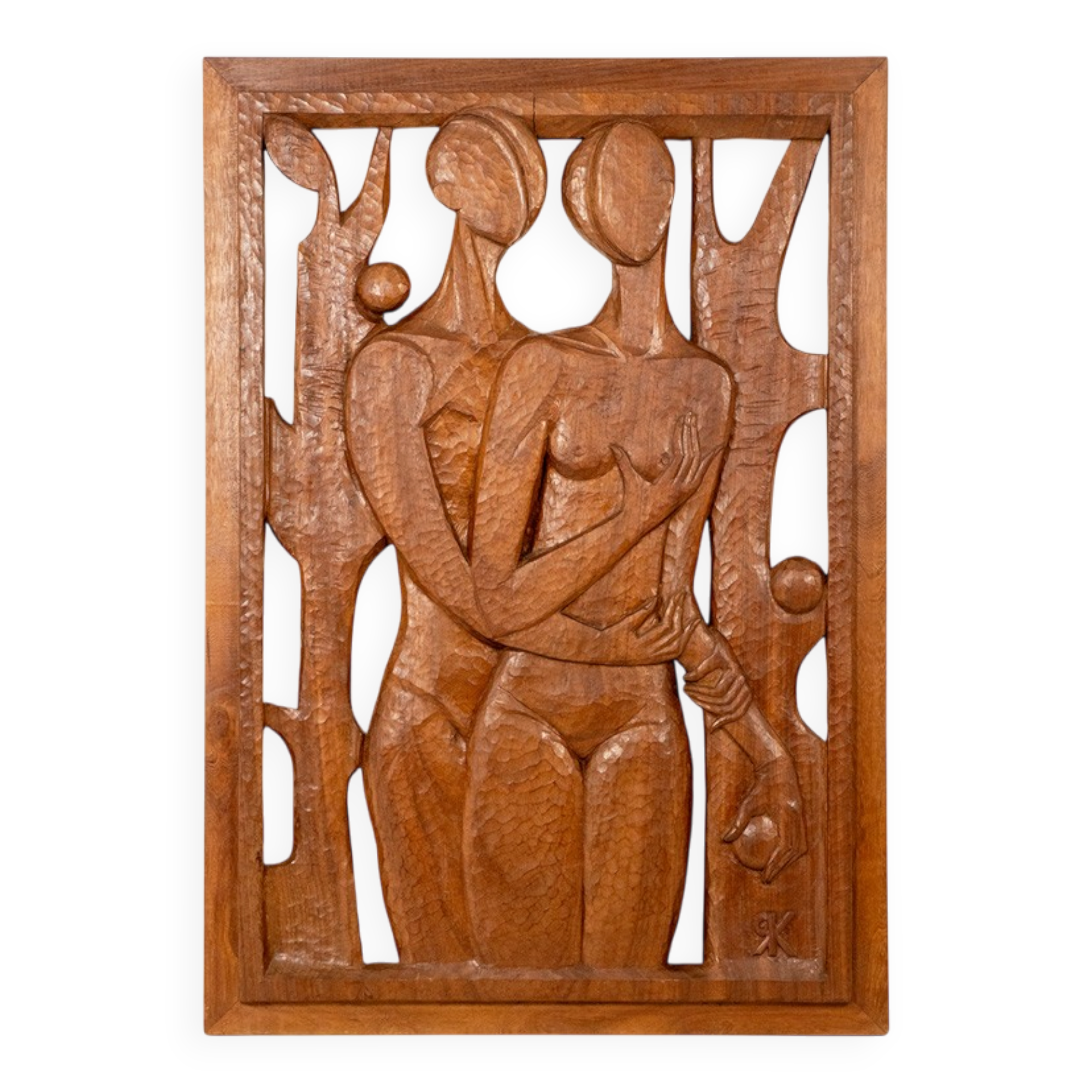 Roger Kressmann. Carved walnut panel with a gouge. 1980s.