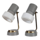 Mid-century vintage bedside lamps, opal glass and brass table lamps.