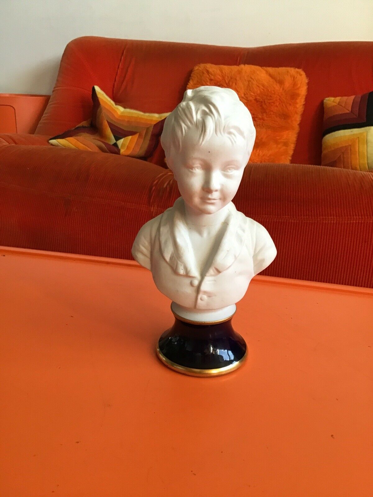 Bust child cherubin porcelain biscuit signed Tharaud Limoges made In France