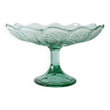 Glass Pedestal Bowl / Vintage Georgia Green Fruit Bowl / Ukraine / 1950s