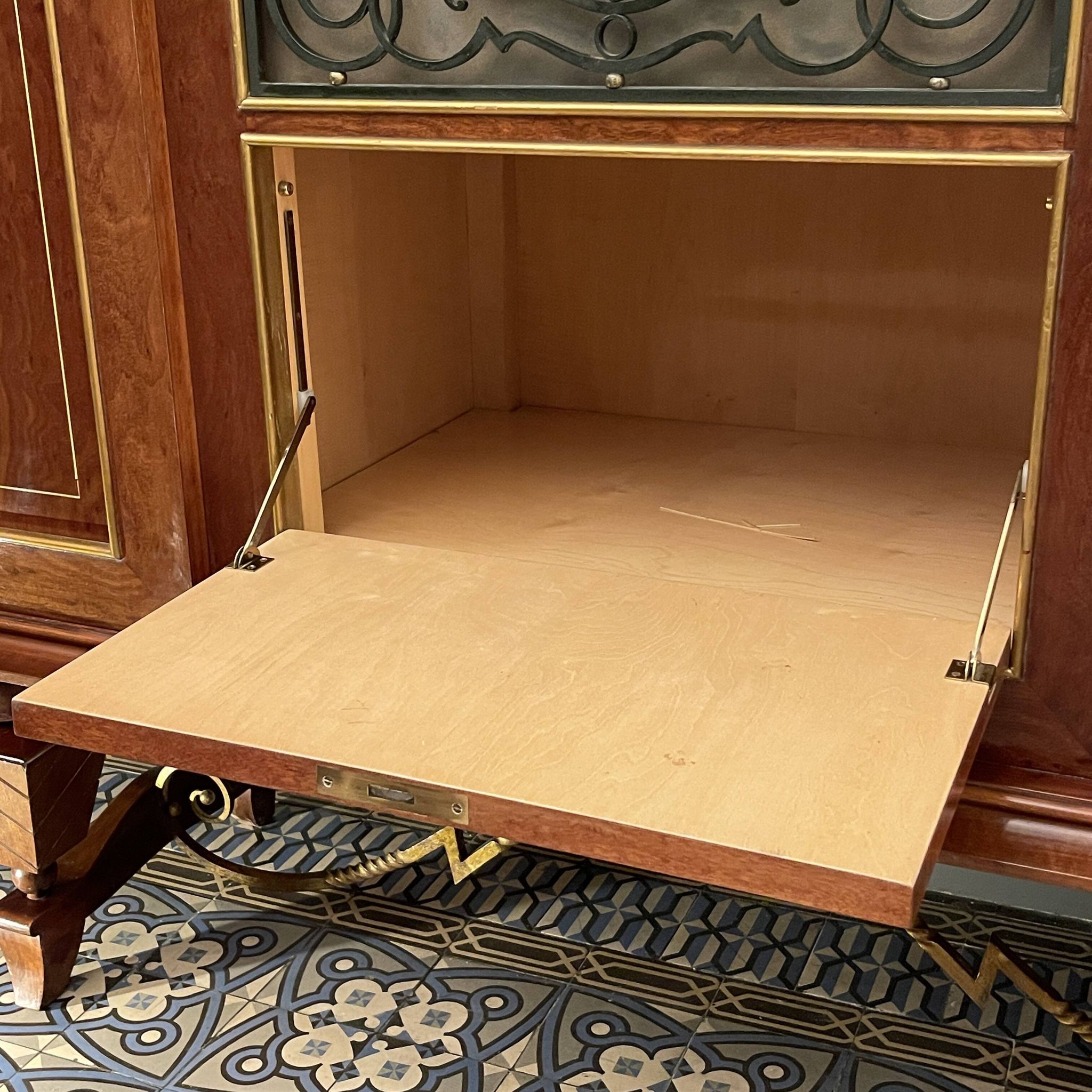 Art Deco sideboard or bar furniture, various veneers, bronze and ironwork, c