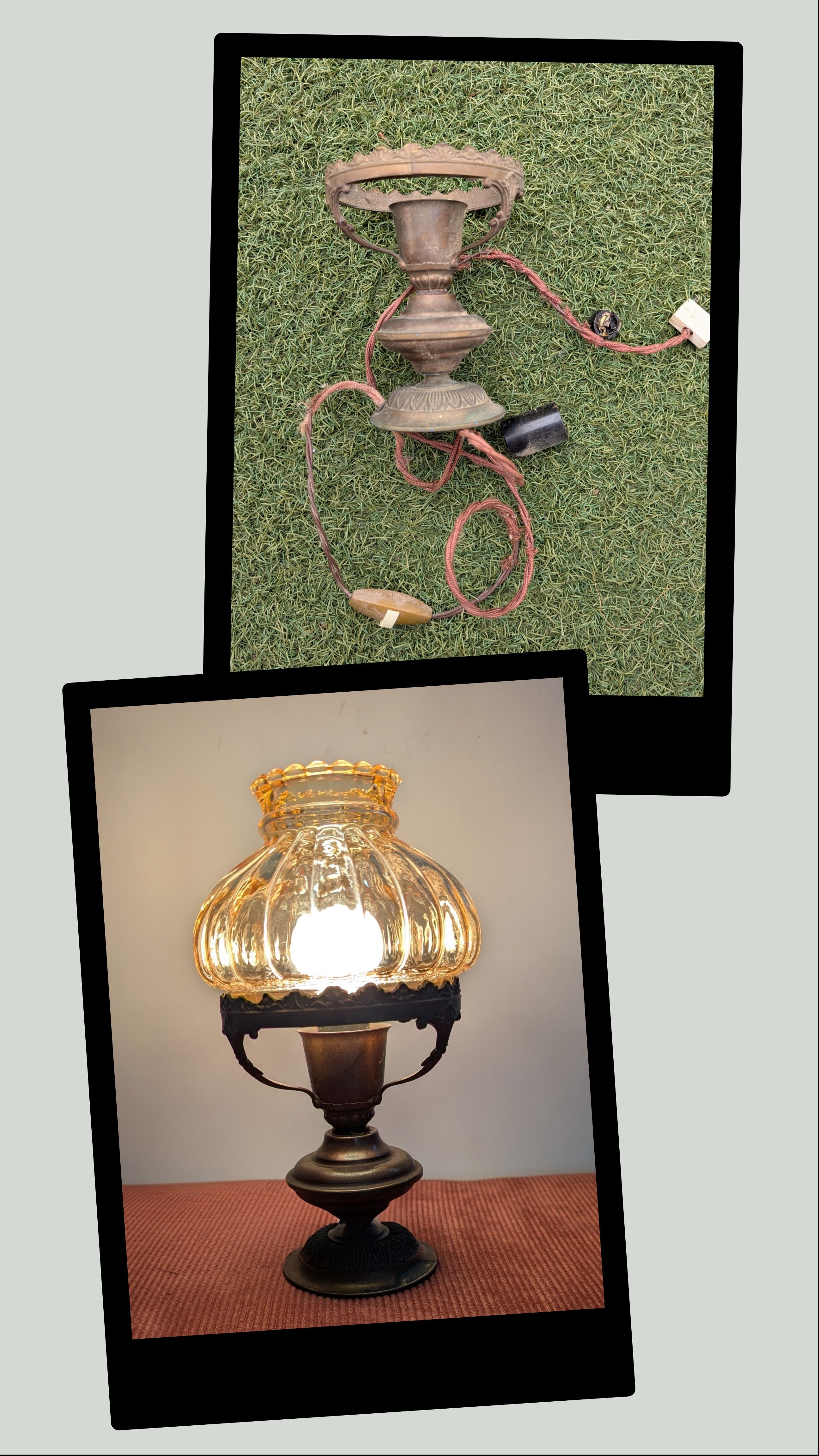 Vintage lamp in brass and amber glass