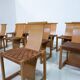 Mid-Century Modern Set of 12 Wood and Leather Chairs, Italy, 1950s