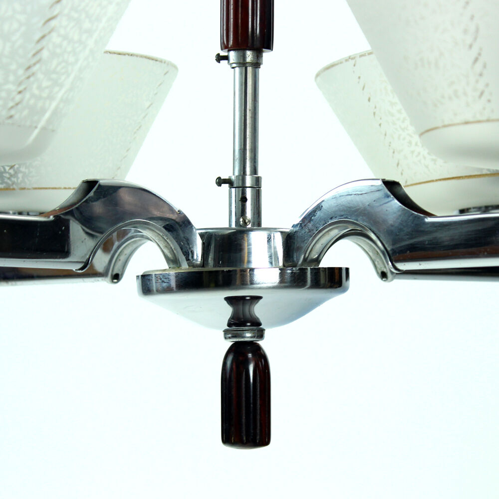 Art deco ceiling light in chrome, Czechoslovakia circa 1940s
