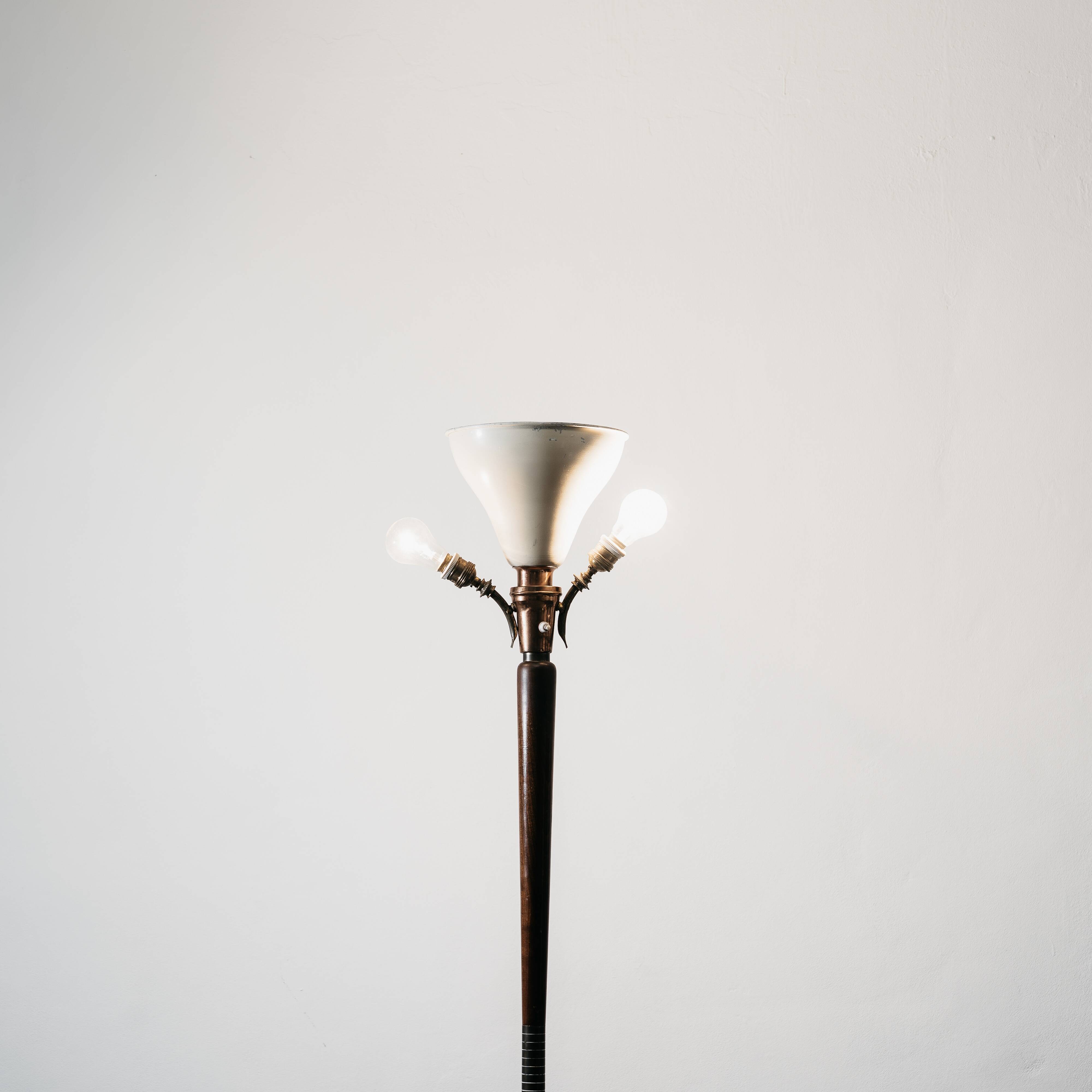 Tripod floor lamp 1950s wooden base