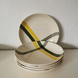 Set of 9 soup plates with yellow and green patterns