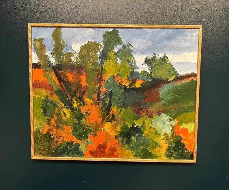 Swedish Oil on Canvas "Autumn Landscape" by Stig Hallblom, Vintage & Framed