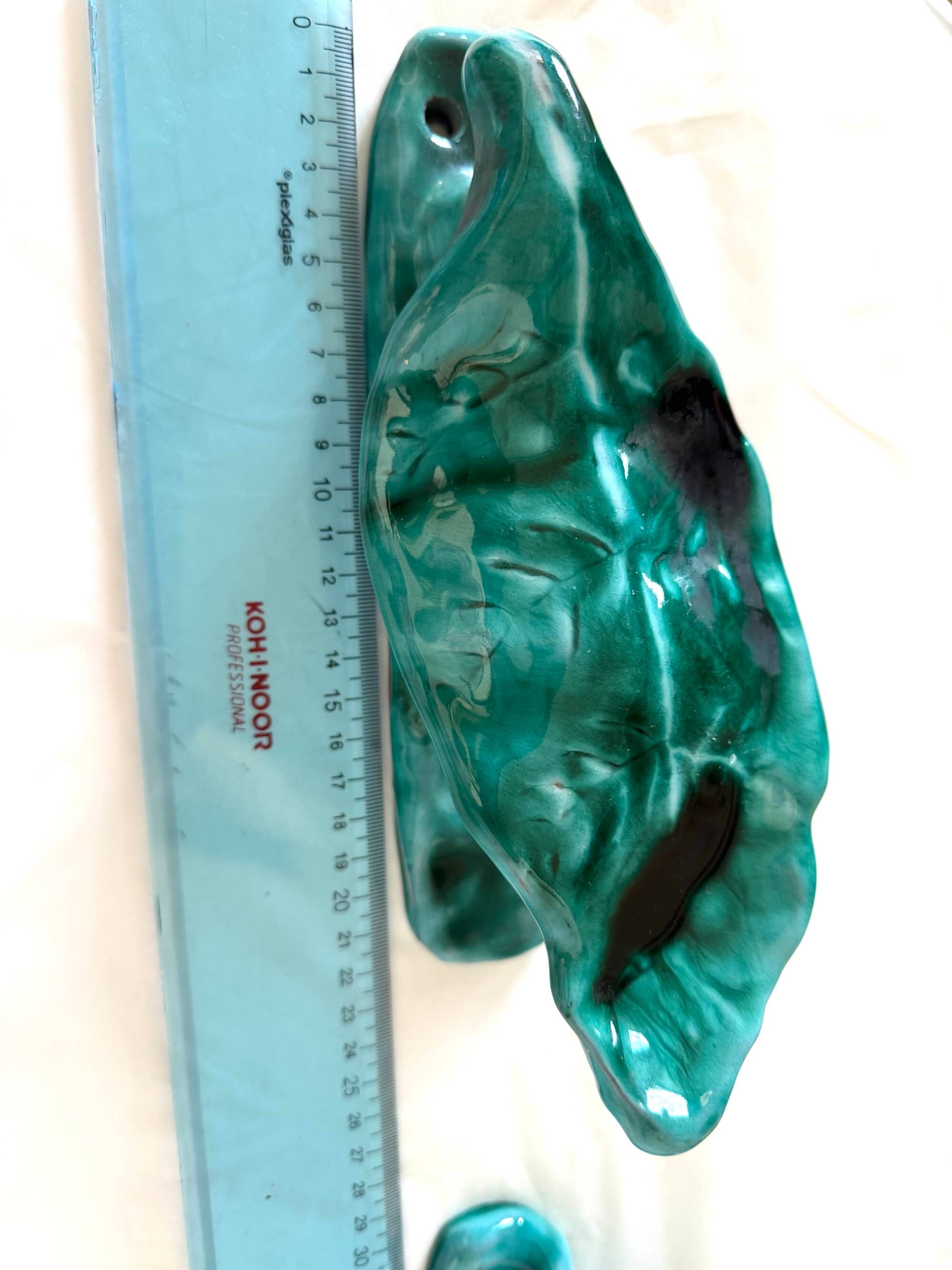 xPair of Handcrafted Teal Enameled Door Handles by Gabbianelli, Albisola, I