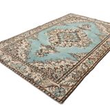 Turquoise & Brown Living Room Rug, Oushak Vintage Rug, 173x270 Cm
