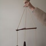 Suspension 3 lights opaline & teak, Louis Kalff 1960
