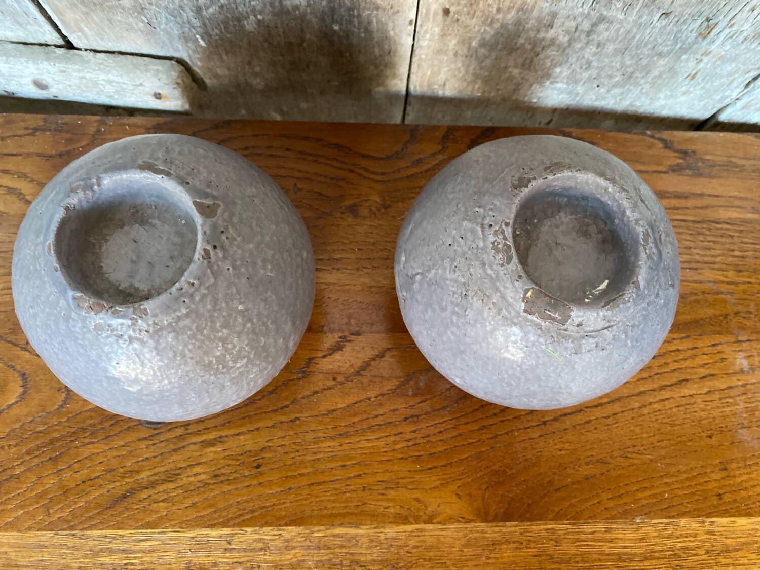 Pair of J-Line Vintage Grey Ceramic Ball Candle Holders #B771