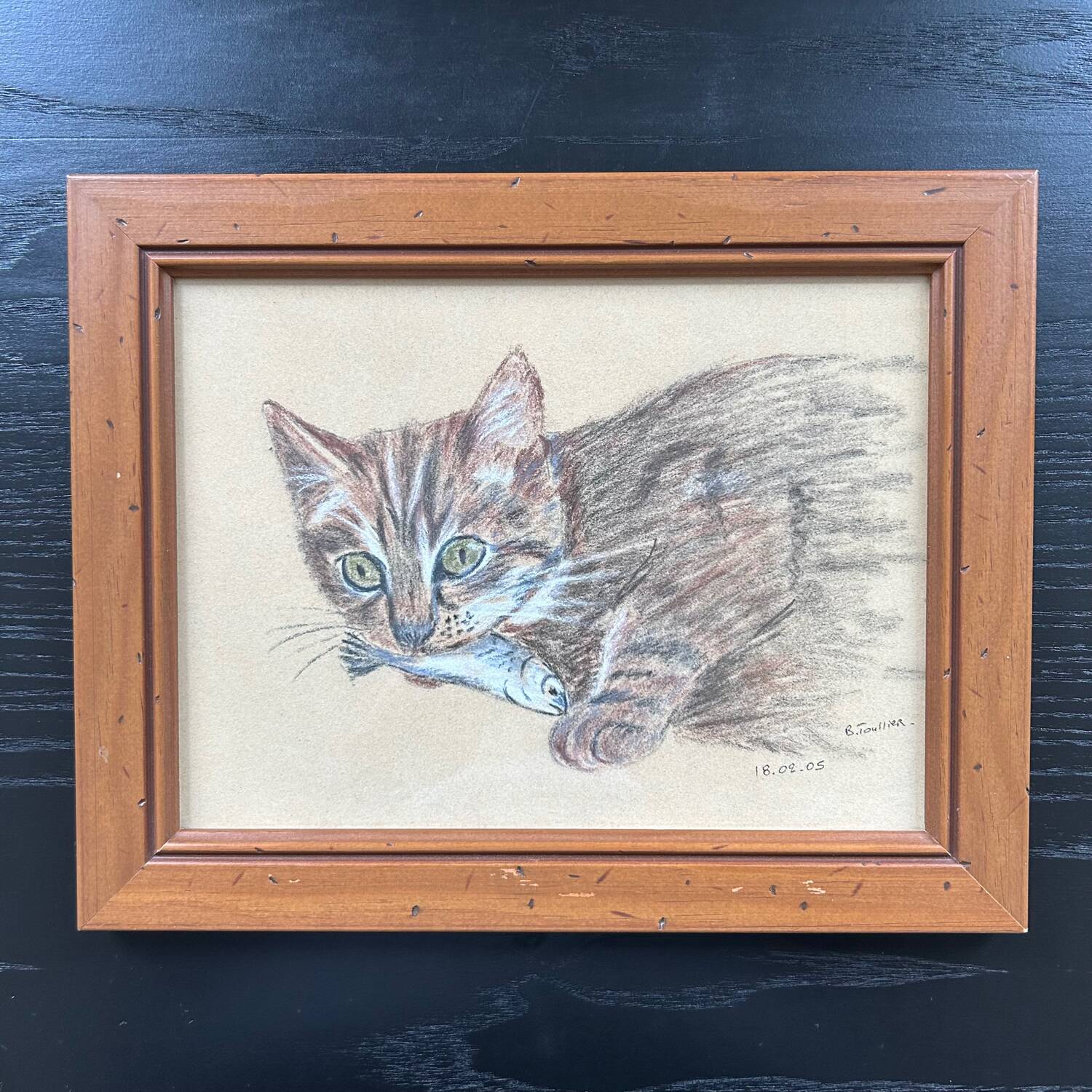 Charcoal tabby cat painting