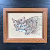 Charcoal tabby cat painting