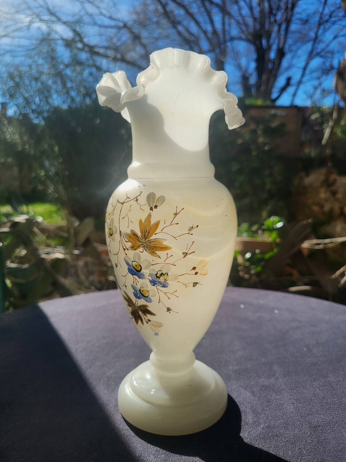 Art Nouveau enameled opaline vase