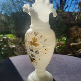 Art Nouveau enameled opaline vase