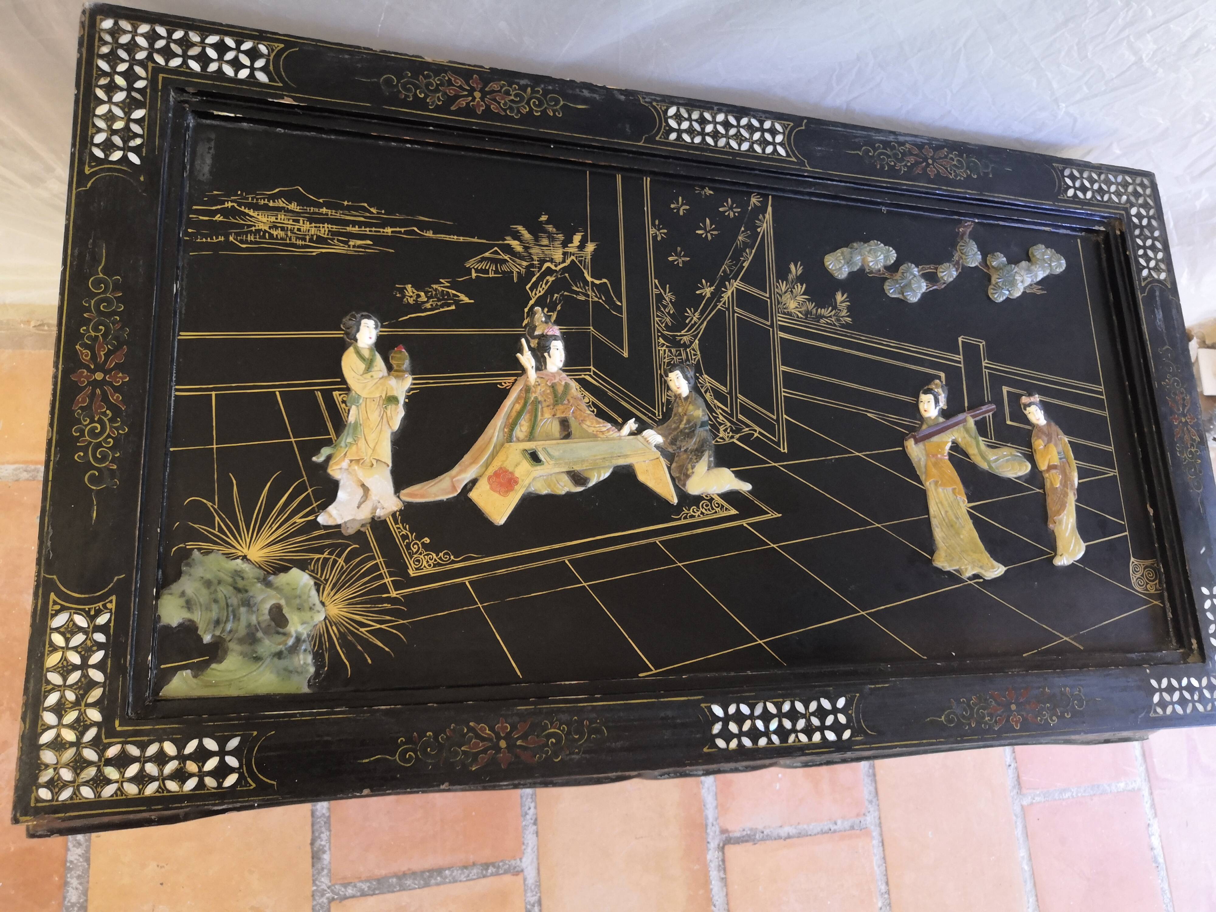 Old rectangular asian retractable coffee table